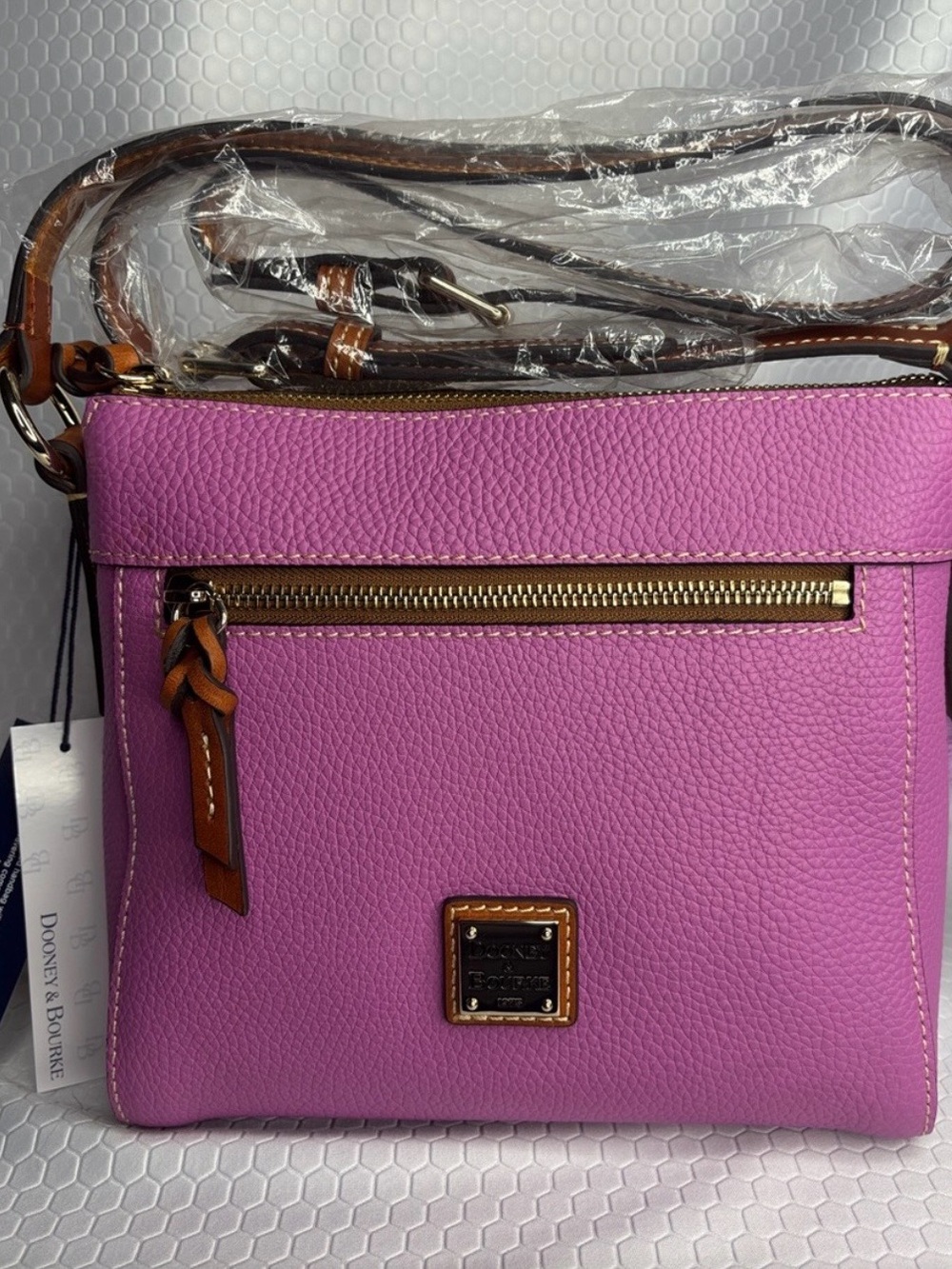 Dooney & Bourke Pink Crossbody Leather Bag with Brown Trim